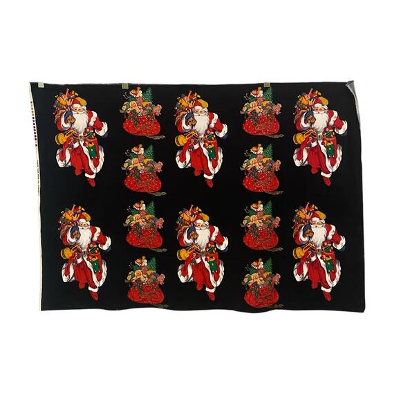 Christmas Theme Print Fabric Panel Santa Claus Bag Of Toys Black Red 29” x 44” - Picture 1 of 9